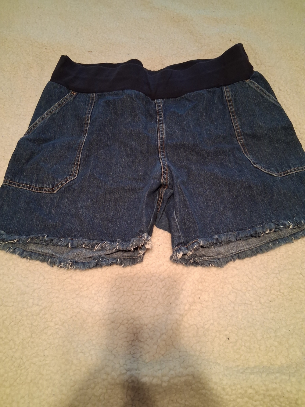 Maternity  Blue Denim Frayed Hem Shorts Take Nine Large